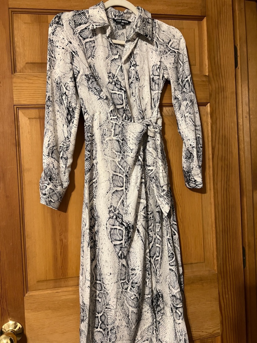 Steve Madden White and Black Snake-Print Maxi Wrap Dress